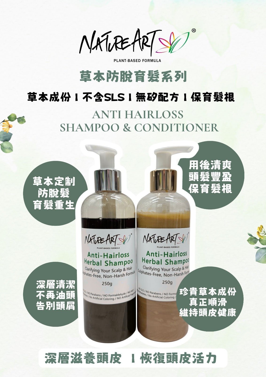 天然草本洗頭水 (清爽 / 防脫髮) - SLS FREE - NatureArt